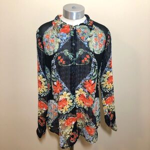 Cabi 3072 amour floral button down long sleeve top blouse chiffon